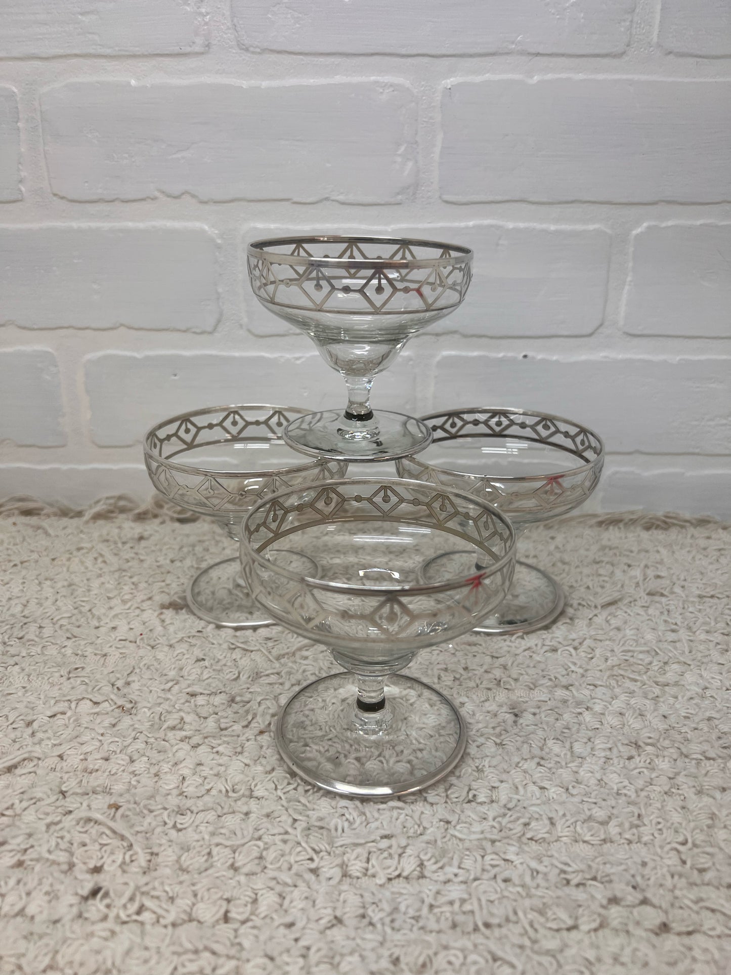 Vintage Art Deco Silver Overlay Sherbet Coupe Glasses Set of 4