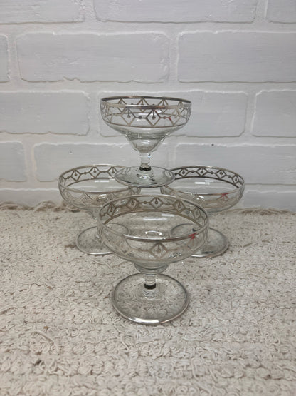 Vintage Art Deco Silver Overlay Sherbet Coupe Glasses Set of 4