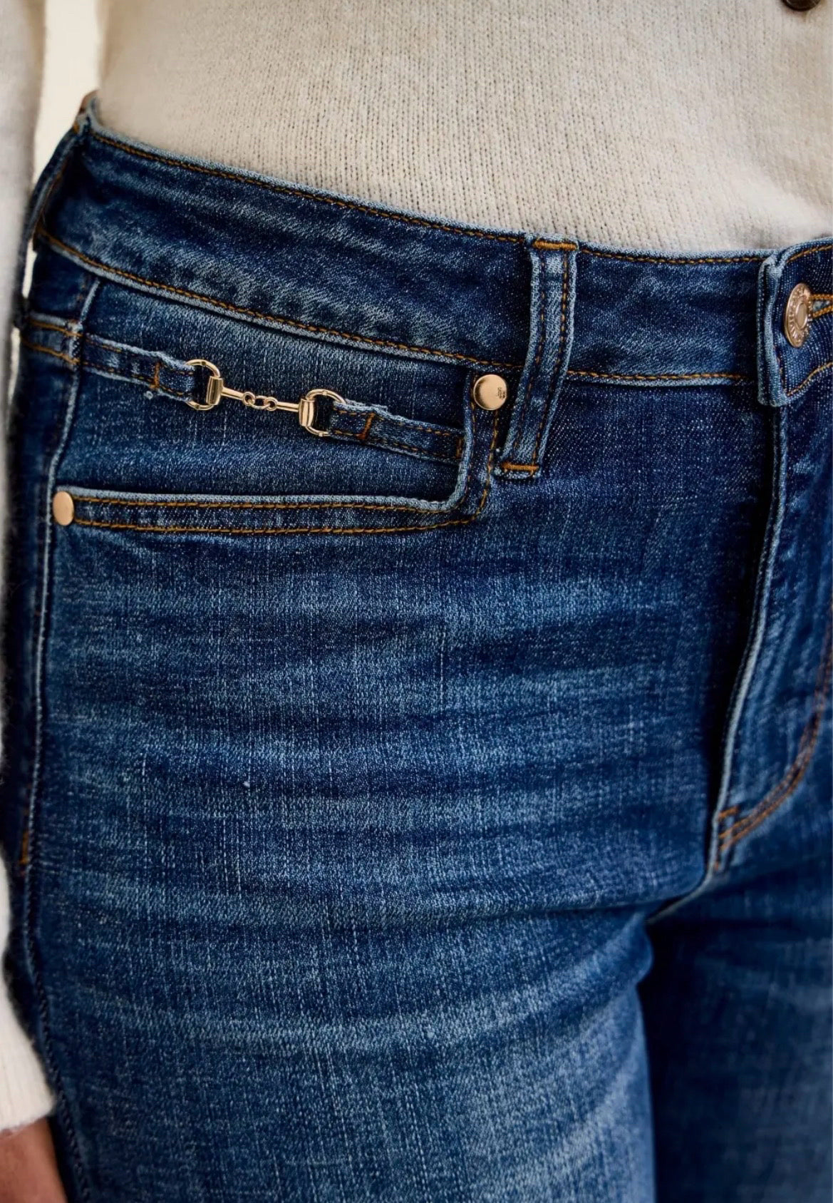 Judy Blue Midrise Daisy Bootcut Jeans with Harness Trim - Dark Sunset Ride