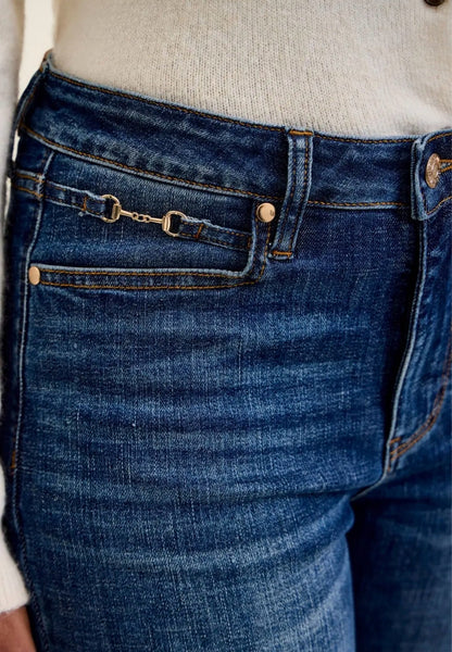 Judy Blue Midrise Daisy Bootcut Jeans with Harness Trim - Dark Sunset Ride