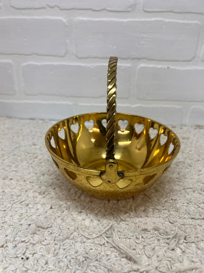 Vintage Brass Basket Bowl w/ Heart Cutouts