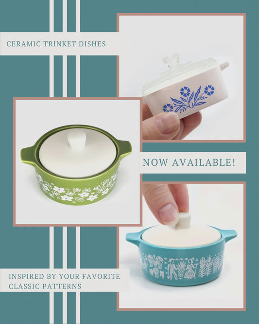 Pyrex or Corningware Inspired Ceramic Trinket Dish