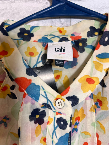 Size L CAbi Multicolor Floral Ruffled Pleated Tank Blouse