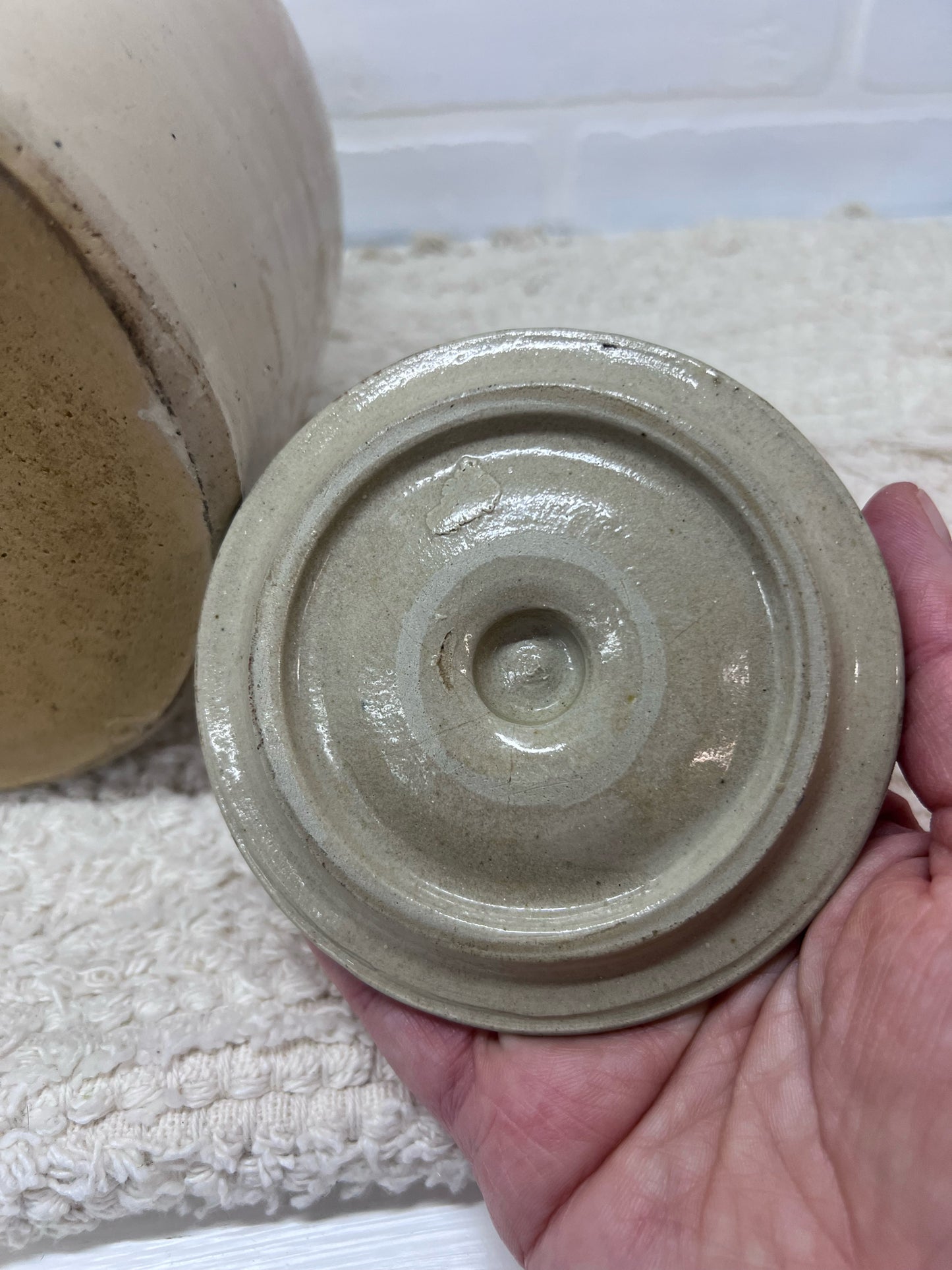 Unbranded Lidded Utilitarian Crock Measures Approx 7" Tall