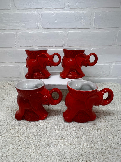 Frankoma Mug Set - 4 Flame Red 1969 GOP Elephant Mugs - New in Box