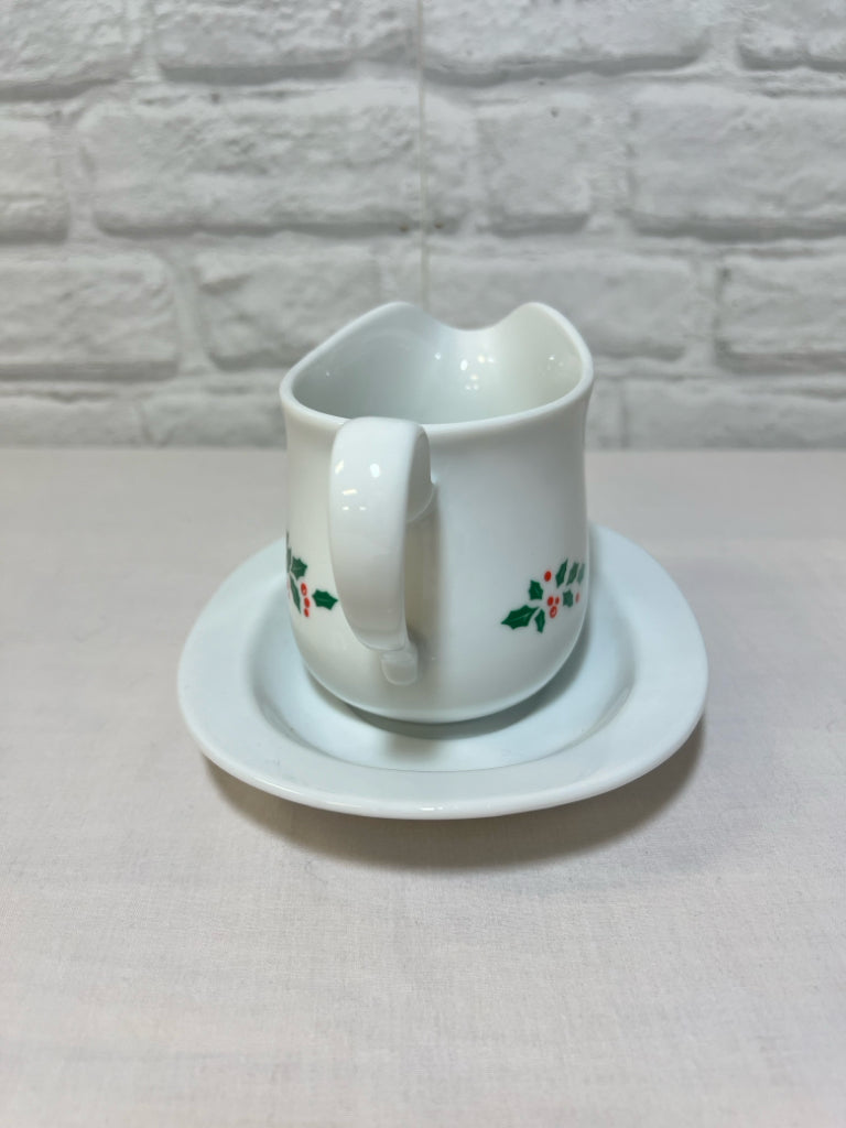 Corning Ware holiday gravy boat with under plate