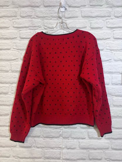 Size L Vintage 1980s Woolrich Red Wool Sweater w/ Sheet, Chicken & Moon Design