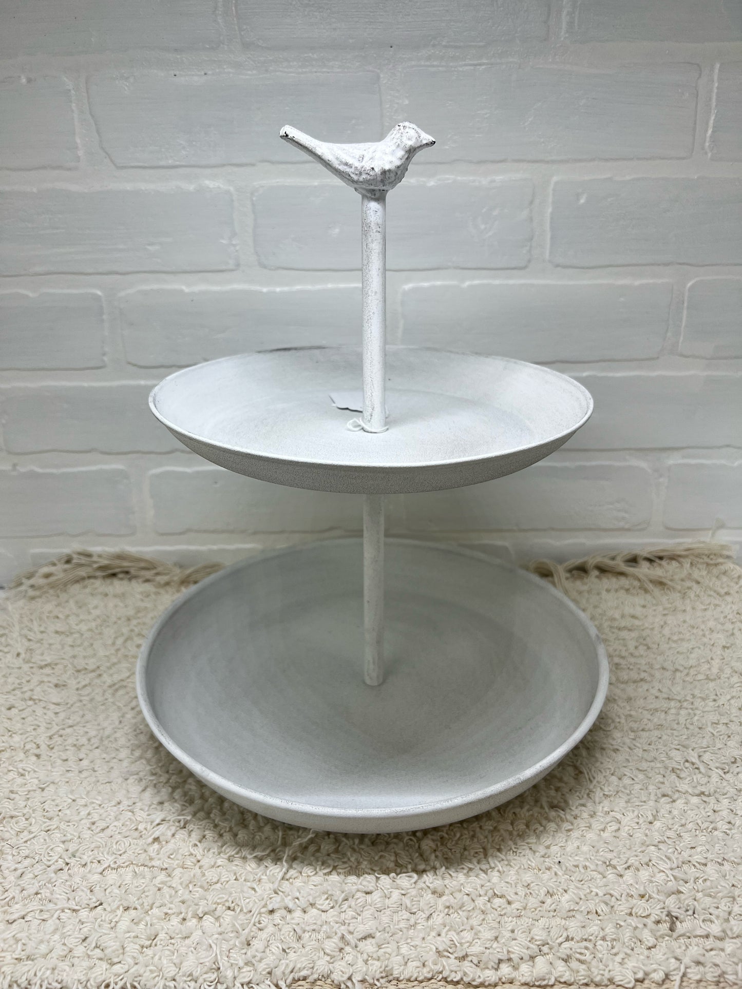 New two tier rustic white metal tray