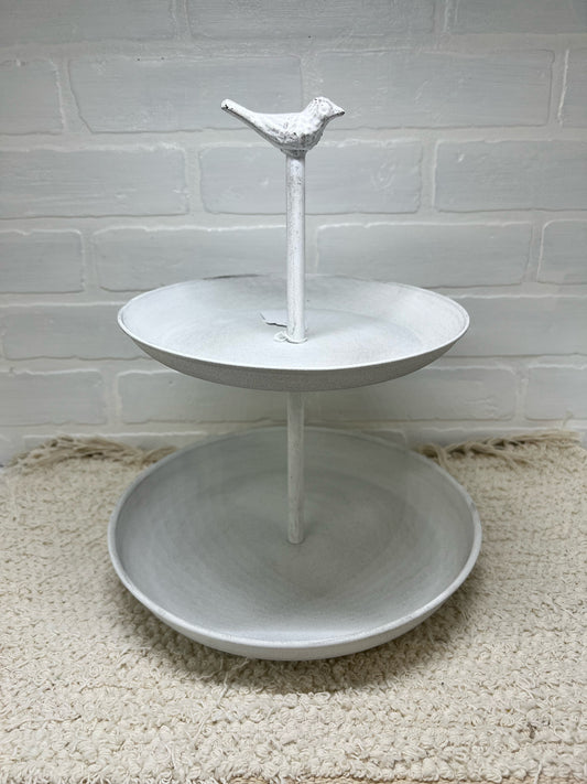 New two tier rustic white metal tray