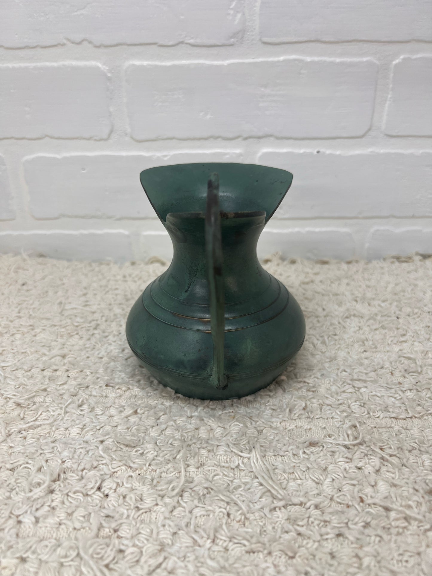 Vintage Green Metal 4" Pitcher w/ Ornate Handle