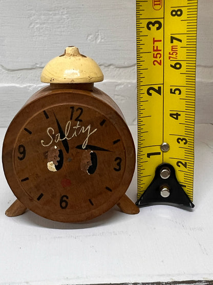Vintage Anthropomorphic Alarm Clock Wooden Salt & Pepper Shakers