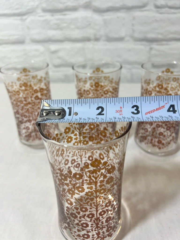 Libbey brown floral tumbler set (4 glasses)