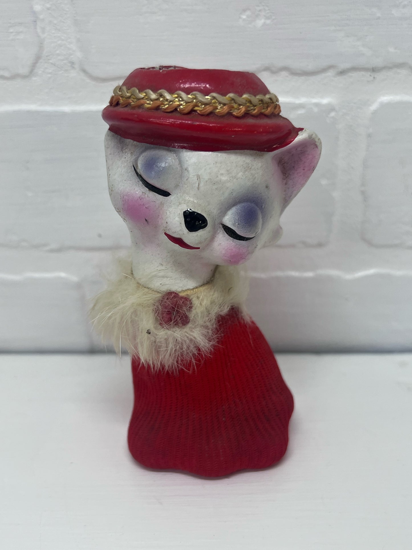Vintage Kitschy Sweater Kitty Bud Vase  in Red Sweater