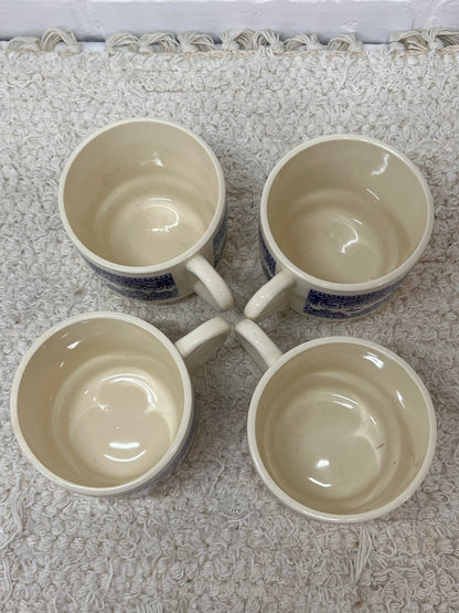 Vintage Mug Set - Four Blue Willow Stackable Mugs