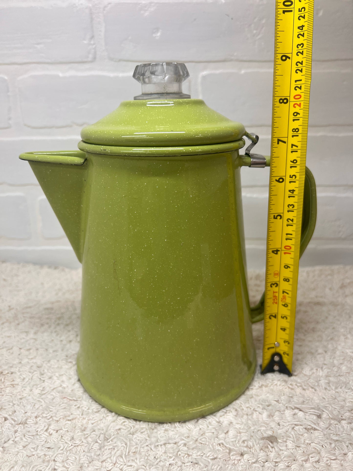 Vintage Green Speckled Enamelware Coffee Pot