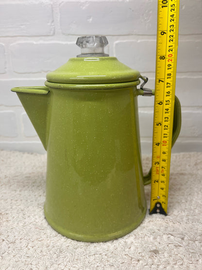 Vintage Green Speckled Enamelware Coffee Pot
