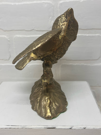 Vintage Brass Owl Perched on Branch MCM