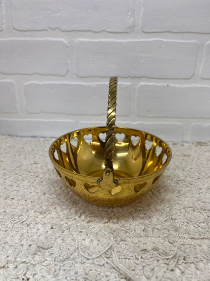 Vintage Brass Basket Bowl w/ Heart Cutouts