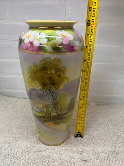 Nippon Hand Painted 12" Vase - Spring Blossom and Scenery