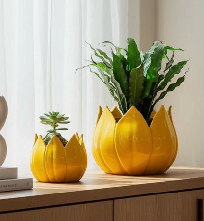 Ceramic Petal Flower Planter Pot – Yellow or Purple, 5" & 7" Sizes