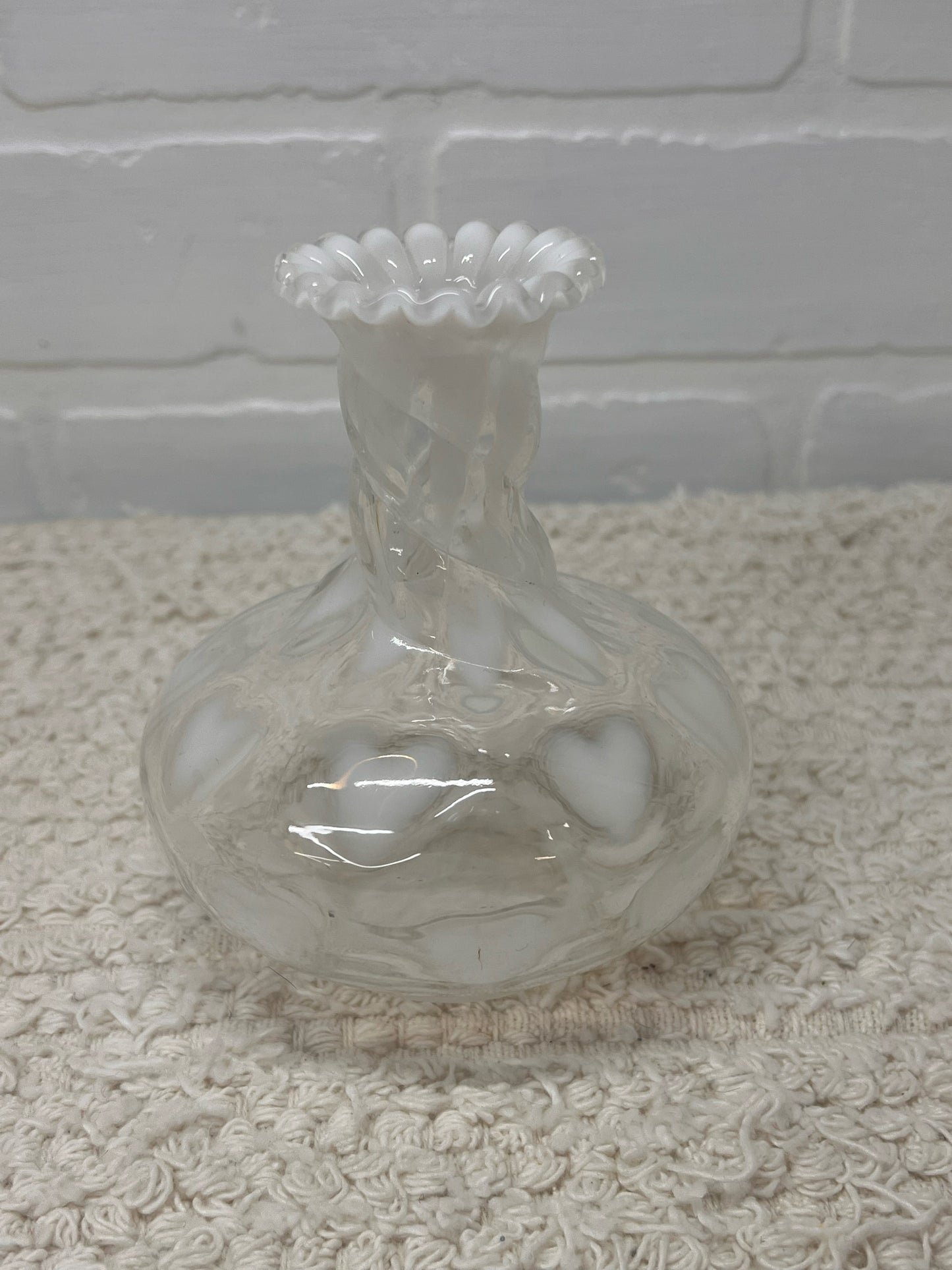 Fenton White Optic Heart Vase