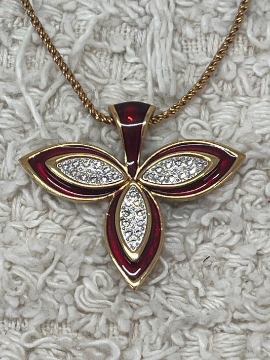 Vintage Monet rhinestone and enamel pendant necklace
