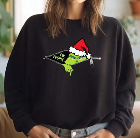 Ew People Grinch Holiday Sweatshirt Black, Unisex