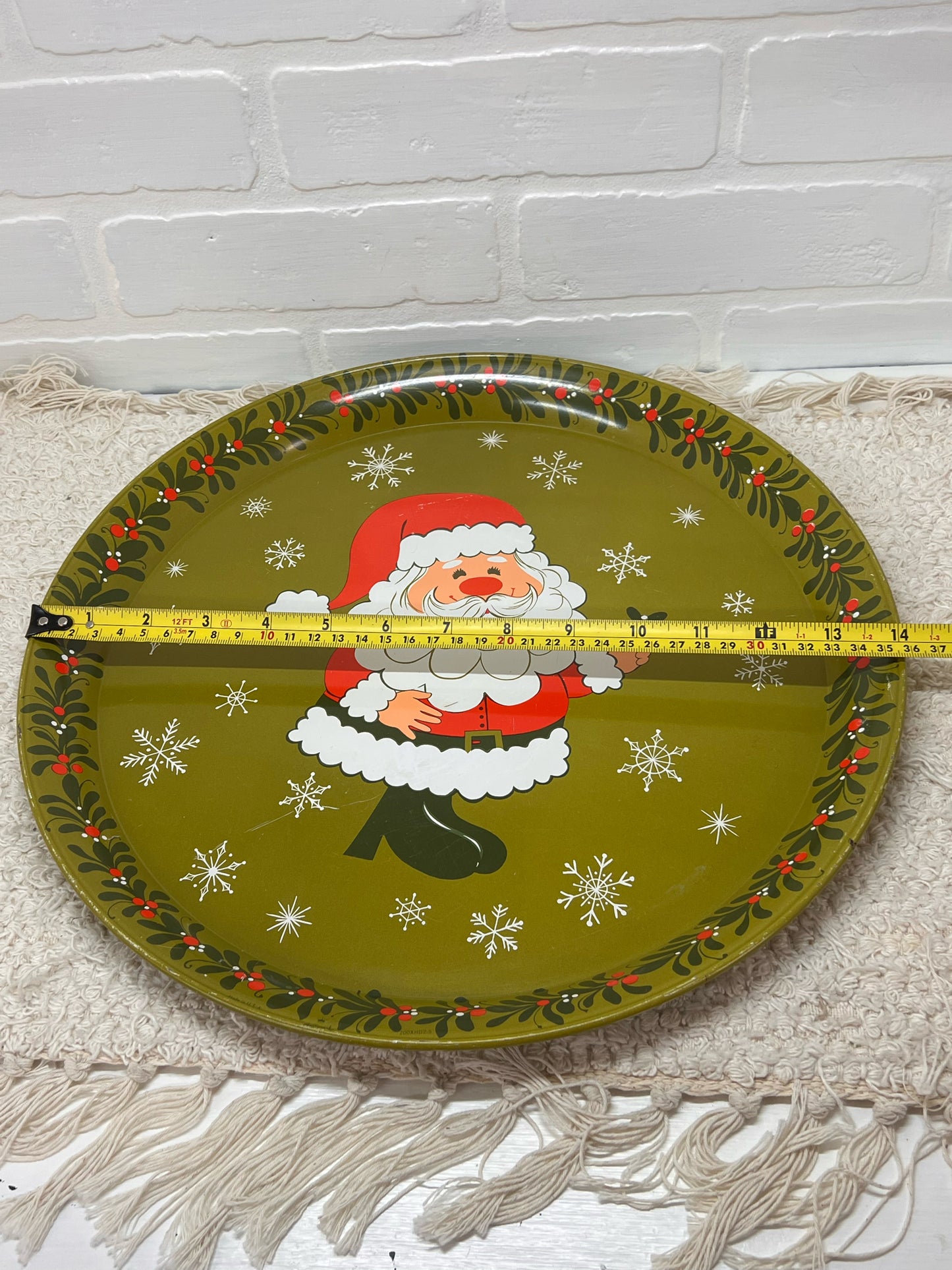 Vintage Metal 1970's Santa Tray