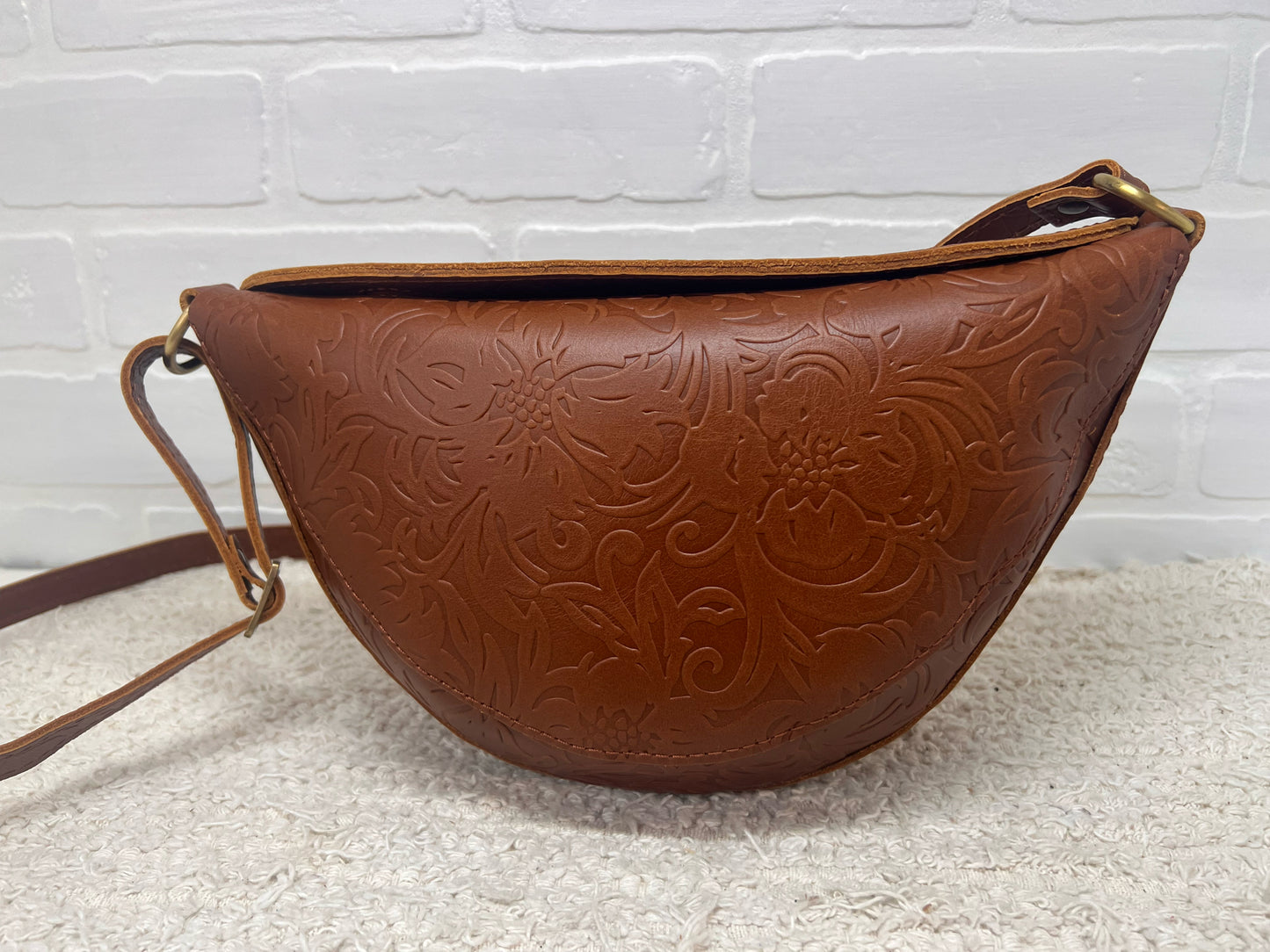 Portland Leather Embossed Floral Leather Crossbody