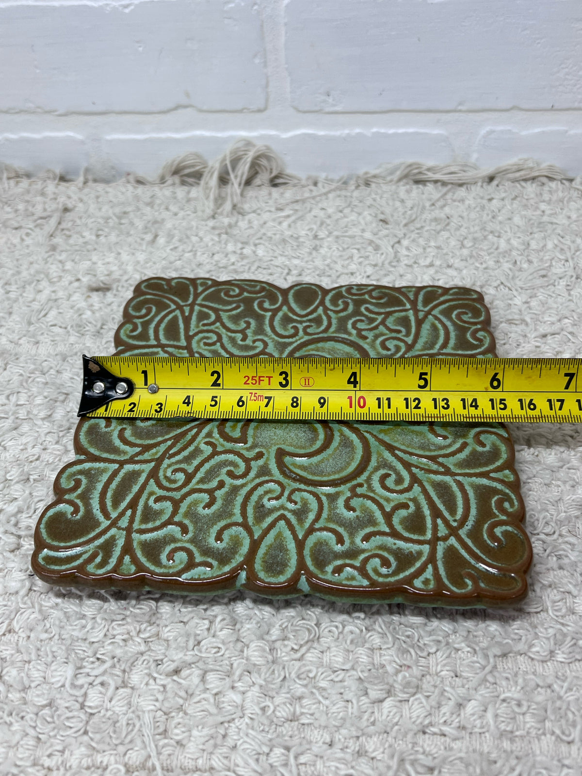 Frankoma Pottery Prairie Green Fleur de Lis  Trivet
