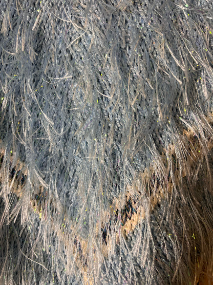 Handmade 80's Chevron Knit Blue & White Sweater w/ Metallic Fringe