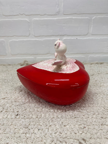 Lefton Heart-Shaped Lovebirds Candy Dish