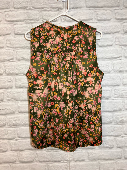 Size L CAbi Green & Pink Sleeveless Blouse
