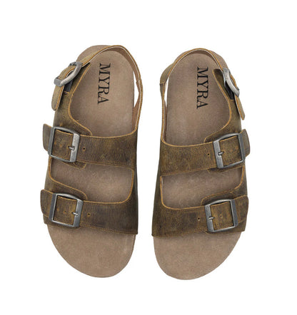 Mountain Path Distressed Brown Suede Leather Sandals by Myra Bag