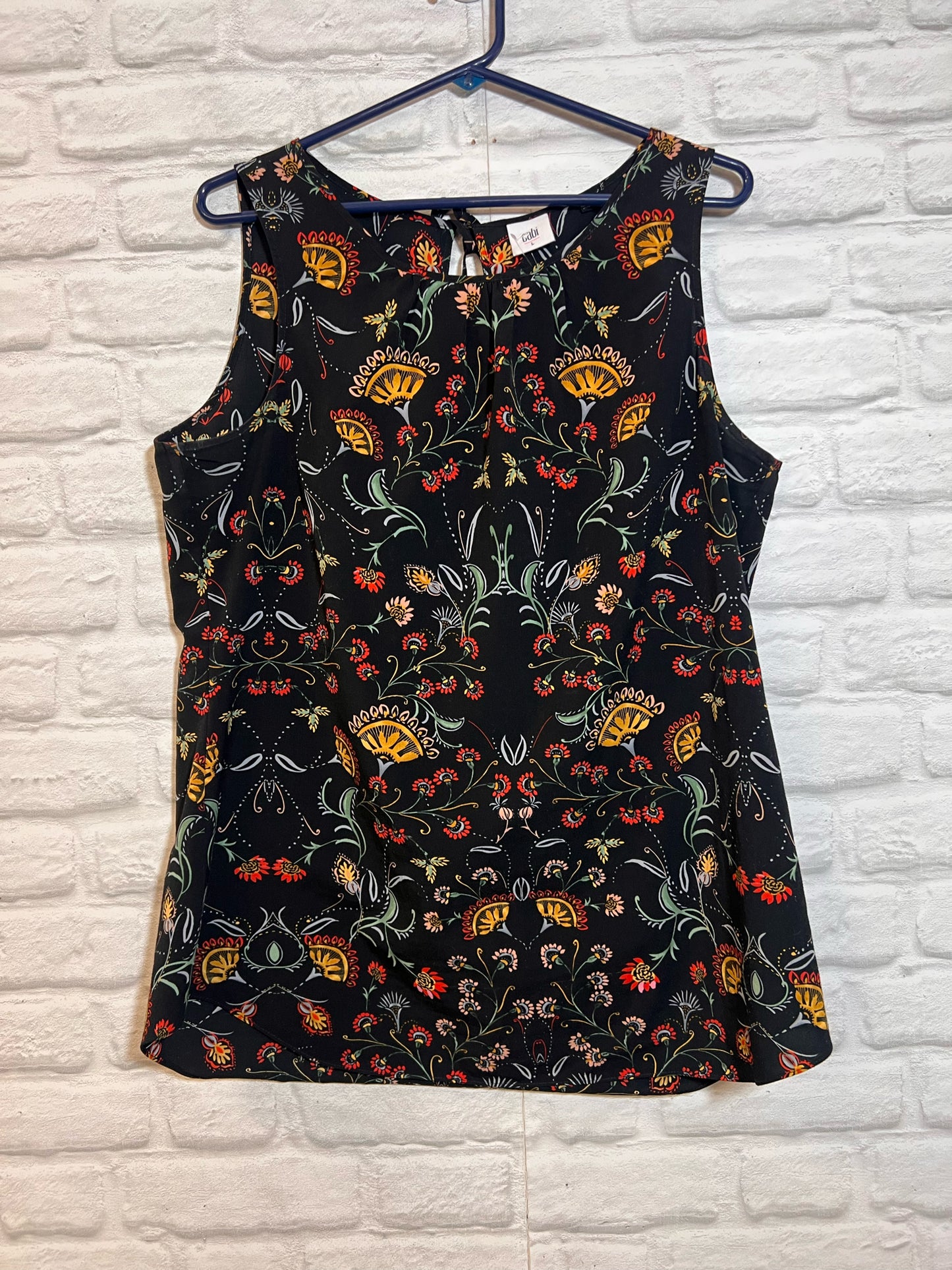 Size L CAbi Black Floral Tank Blouse