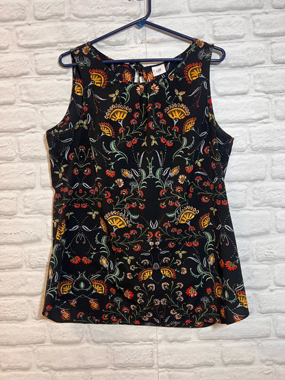 Size L CAbi Black Floral Tank Blouse
