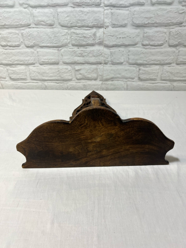 Hand carved wood shelf w/ tulip detail