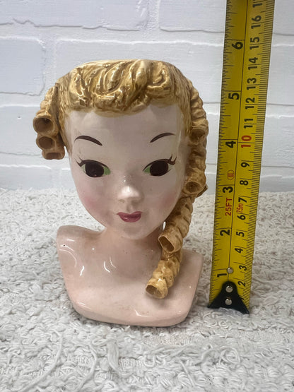 1950's Lady Head Vase Blonde with Sausage Curls