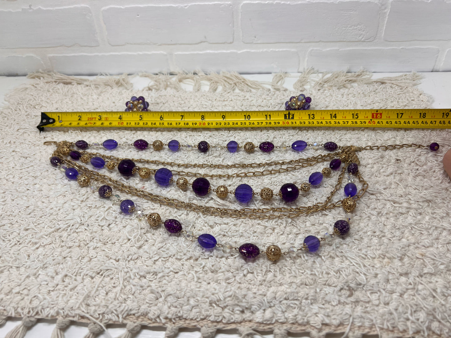 Purple Lucite and goldtone necklace and earrings set