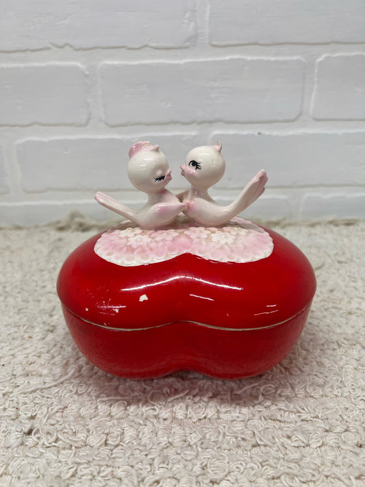 Lefton Heart-Shaped Lovebirds Candy Dish