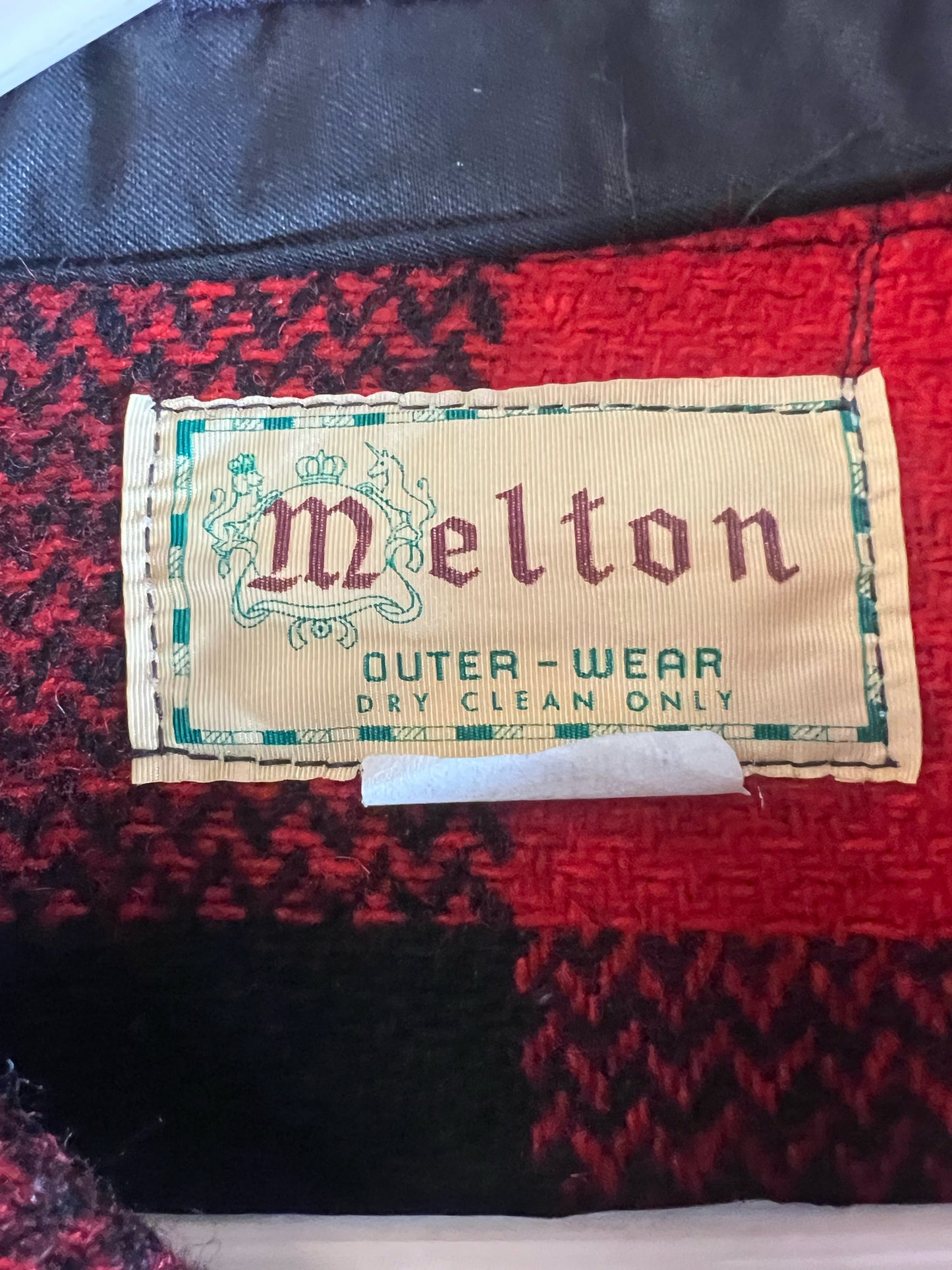 Melton Circa 1970's Buffalo Check Red & Black Wool Jacket Size Medium/Tall