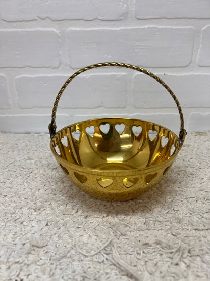 Vintage Brass Basket Bowl w/ Heart Cutouts