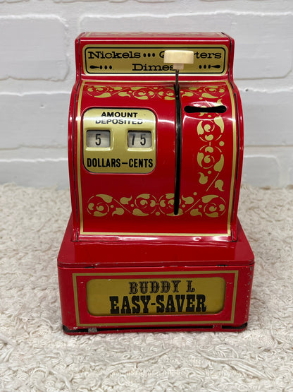 Red Metal. Buddy L Easy-Saver 1970's Cash Register Shaped Coin Bank