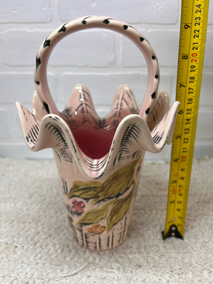 Hull Pottery 1950's 'Flite' T4 Pink Basket Vase