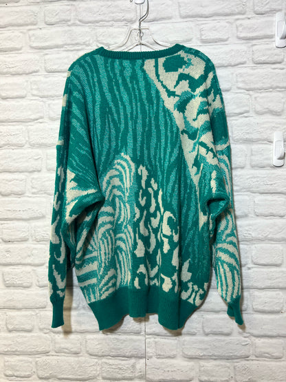 Vintage 80's/90/s teal and white acrylic sweater