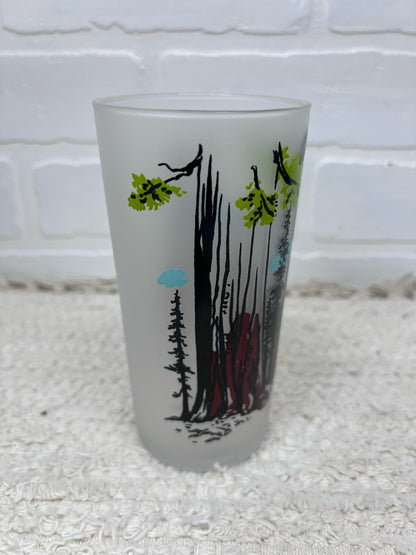 Vintage California Scenes Frosted Glasses Set of 8 Original Wire Carrier MCM Bar