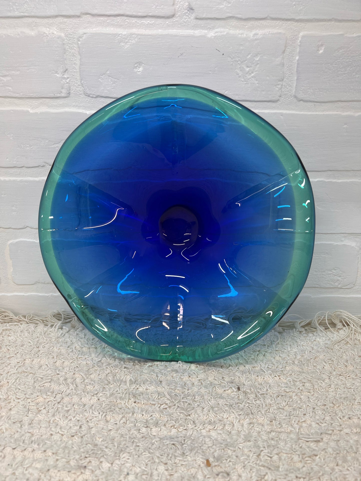 Murano/Murano Style Art Glass Bowl in Blue & Green Sargasso Style