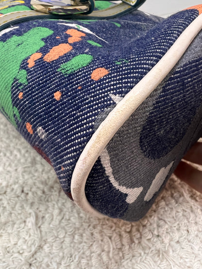 Dooney & Bourke Y2K Era Denim Paint Spatter Barrel Bag w/ Leather Trim