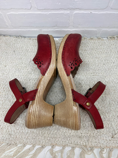 Shoe Size 39 Dansko Red Mary Jane Style Leather & Wood Clogs