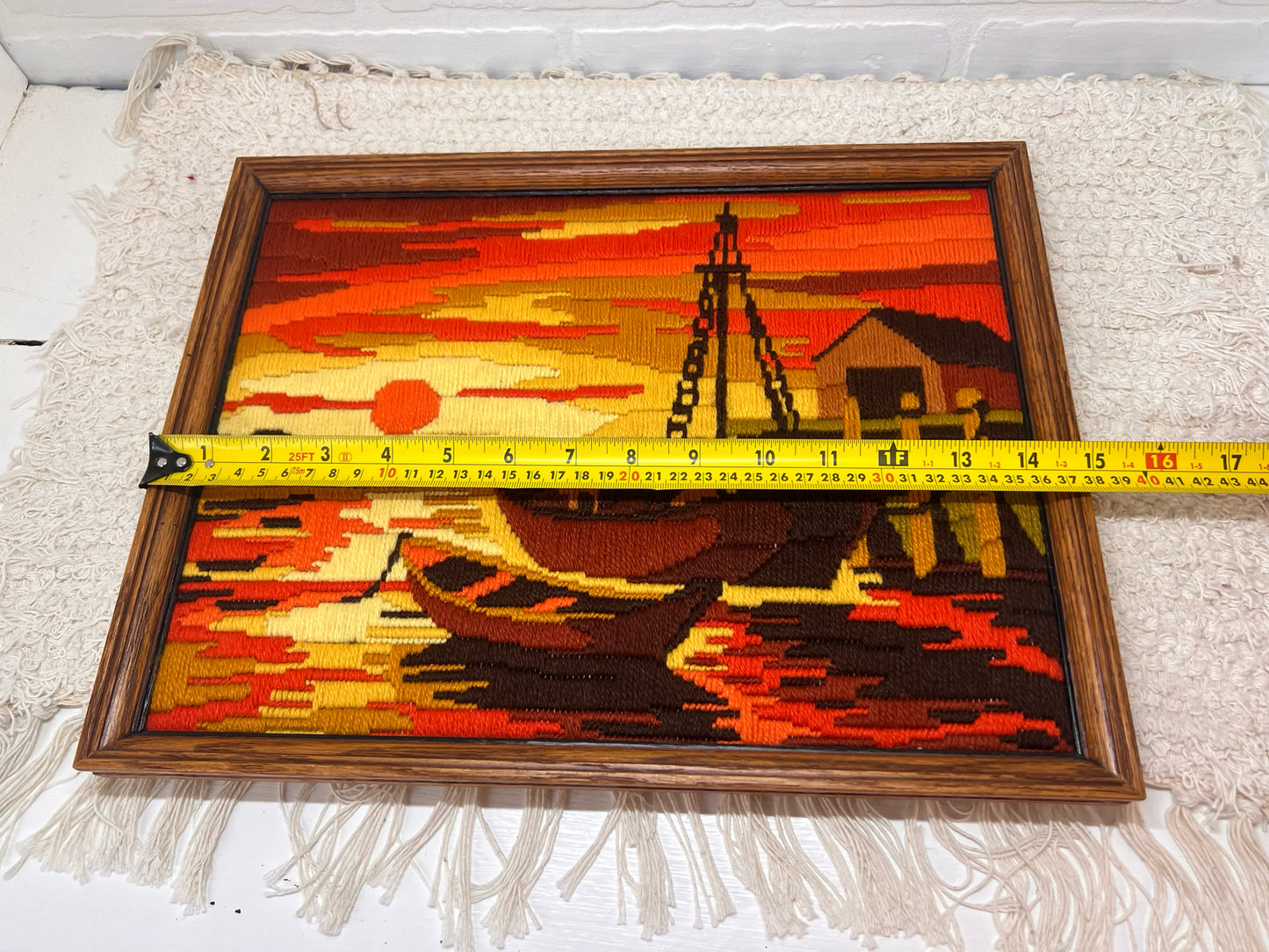 Crewel Work Piece - Golden Sunset Boat Scene